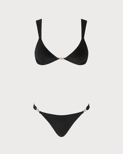 Conjunto de Bikini Bralette Negro con Escote en V