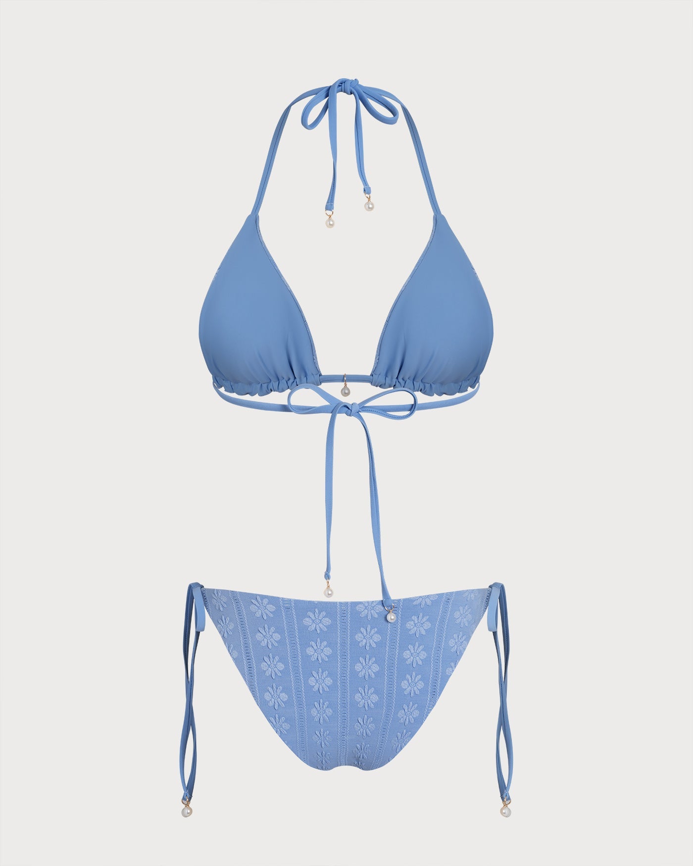 Conjunto de Bikini Reversible Triangular con Halter Azul