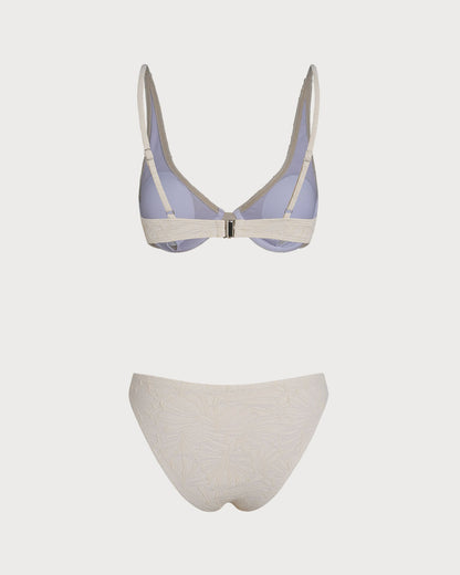 Conjunto de Bikini con Aros en Jacquard Beige