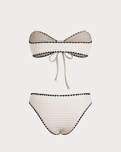 Conjunto de Bikini Bandeau Blanco Contrastante