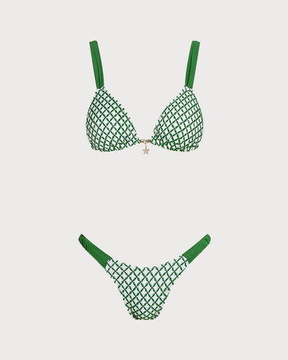 Conjunto de Bikini Triangular a Rayas Verdes