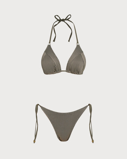 Conjunto de Bikini Triangular a Rayas Verdes