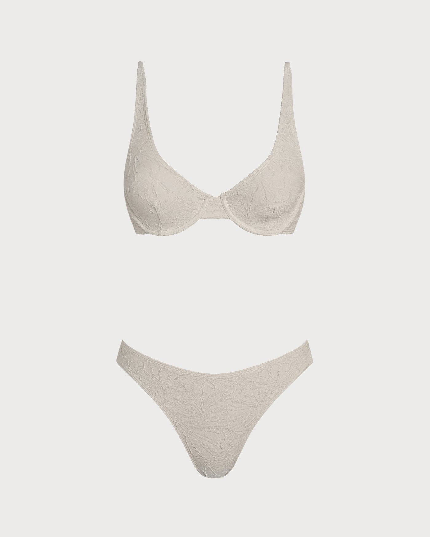 Conjunto de Bikini con Aros en Jacquard Beige