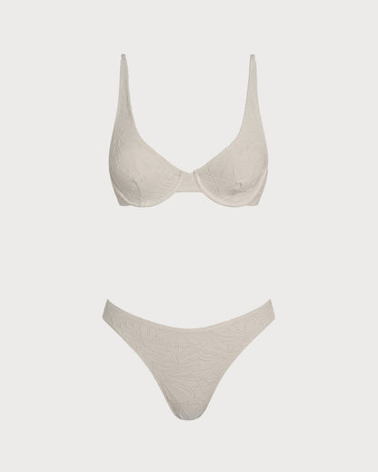 Conjunto de Bikini con Aros en Jacquard Beige