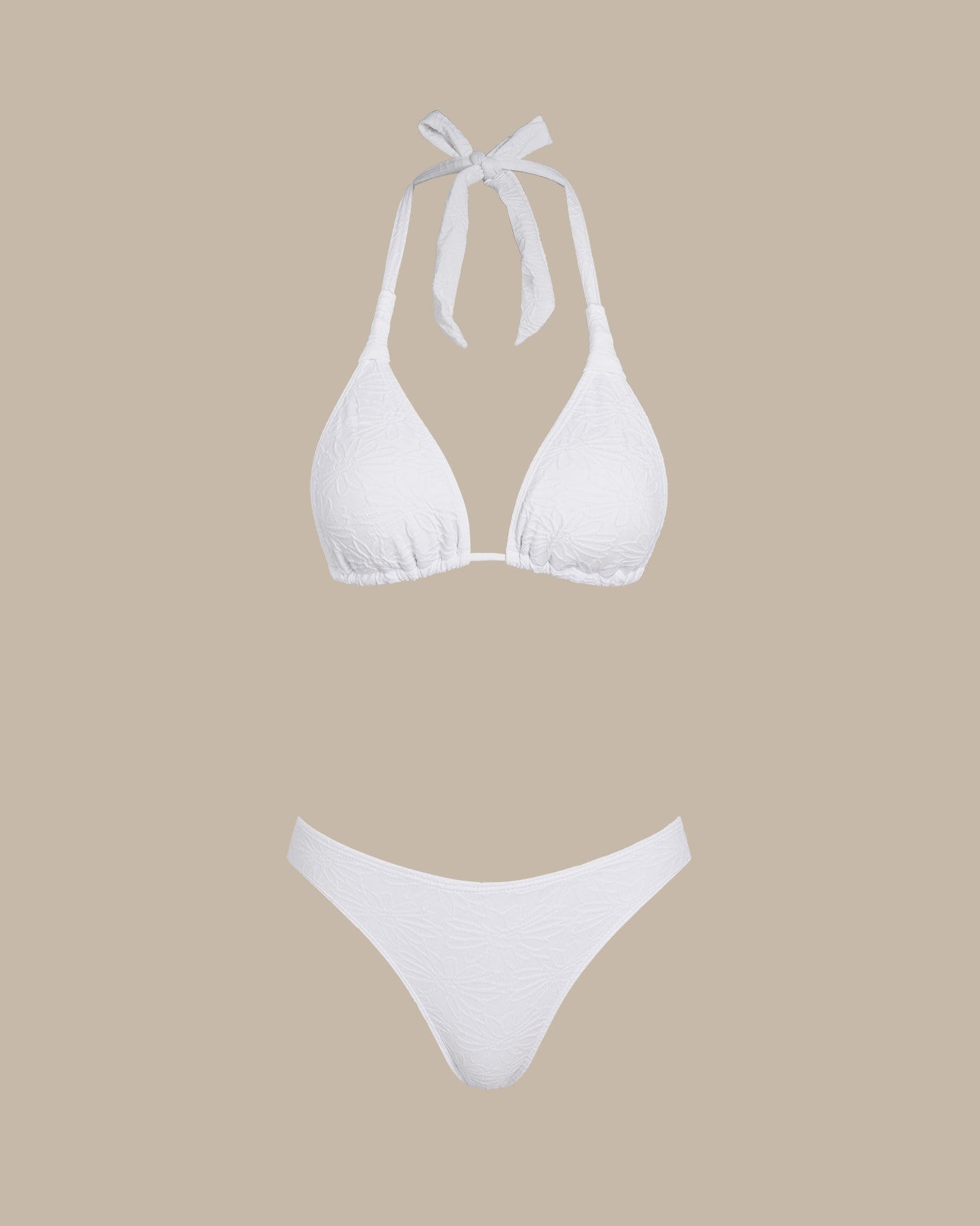 Conjunto de Bikini Triángulo Halter Texturizado Blanco