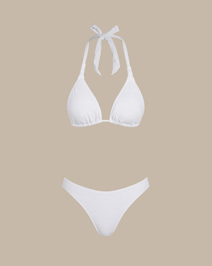 Conjunto de Bikini Triángulo Halter Texturizado Blanco