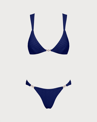 Conjunto de Bikini Triangular Texturizado en Azul Real