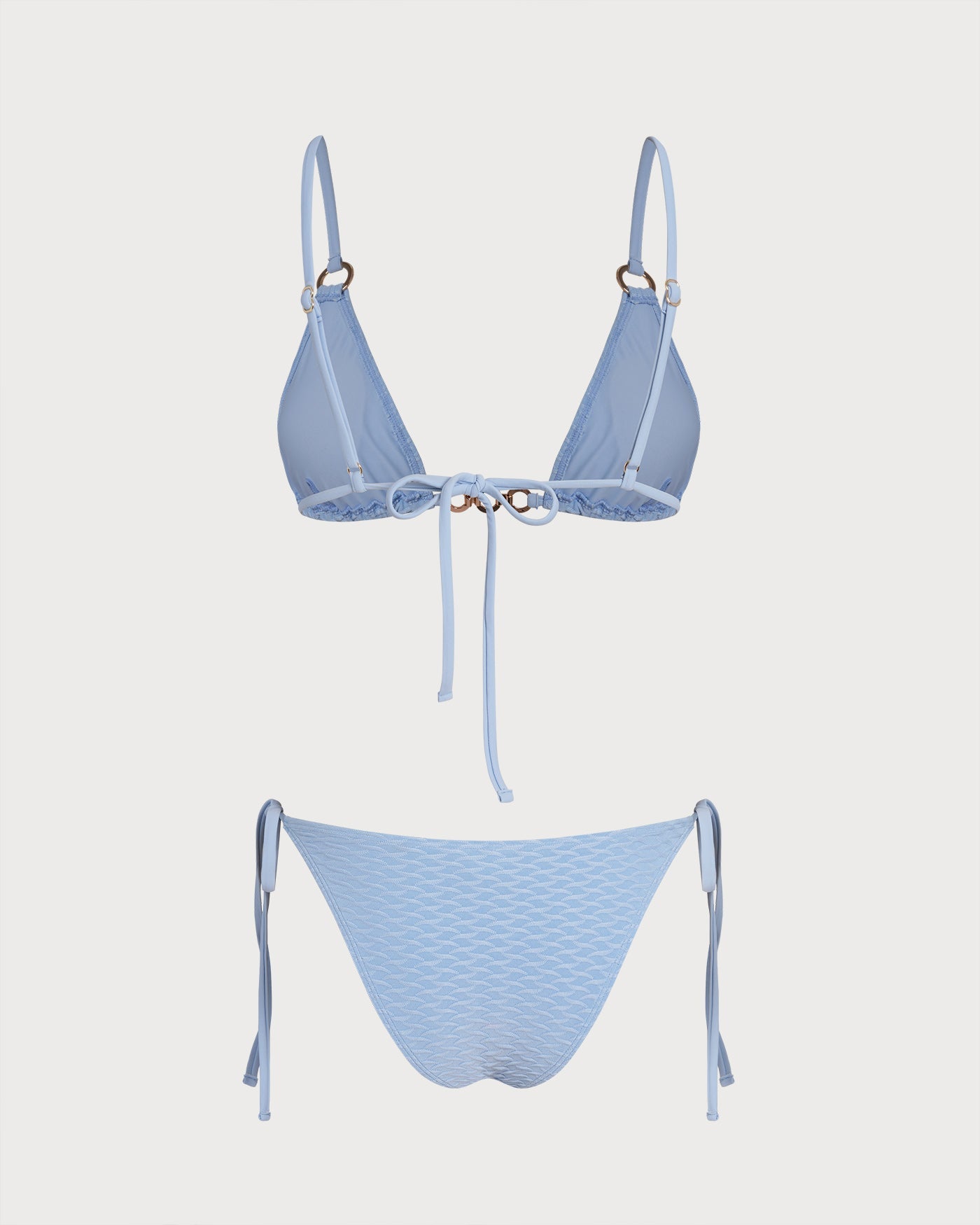 Conjunto de Bikini Triangular con O-Ring y Cuello en V Azul