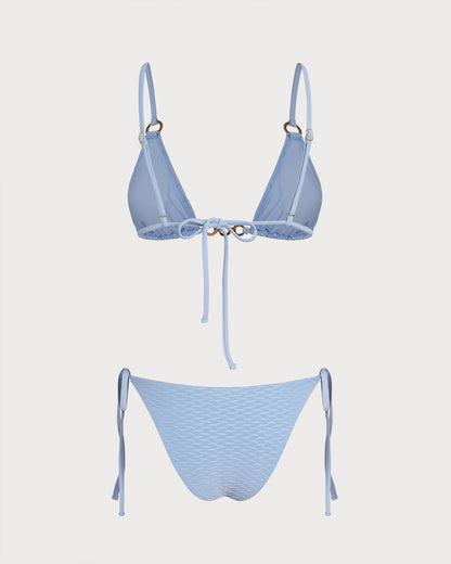 Conjunto de Bikini Triangular con O-Ring y Cuello en V Azul