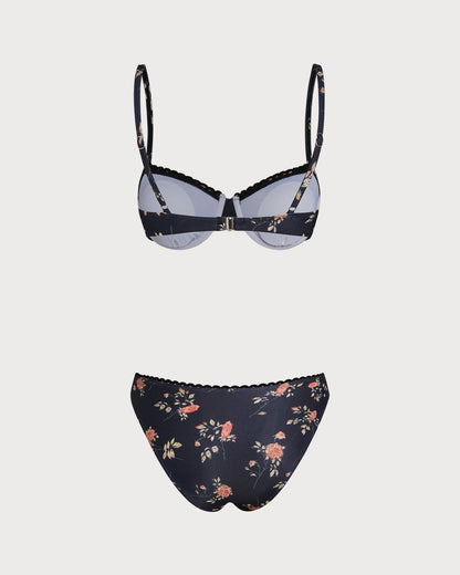 Conjunto de Bikini Floral Marino con Aros