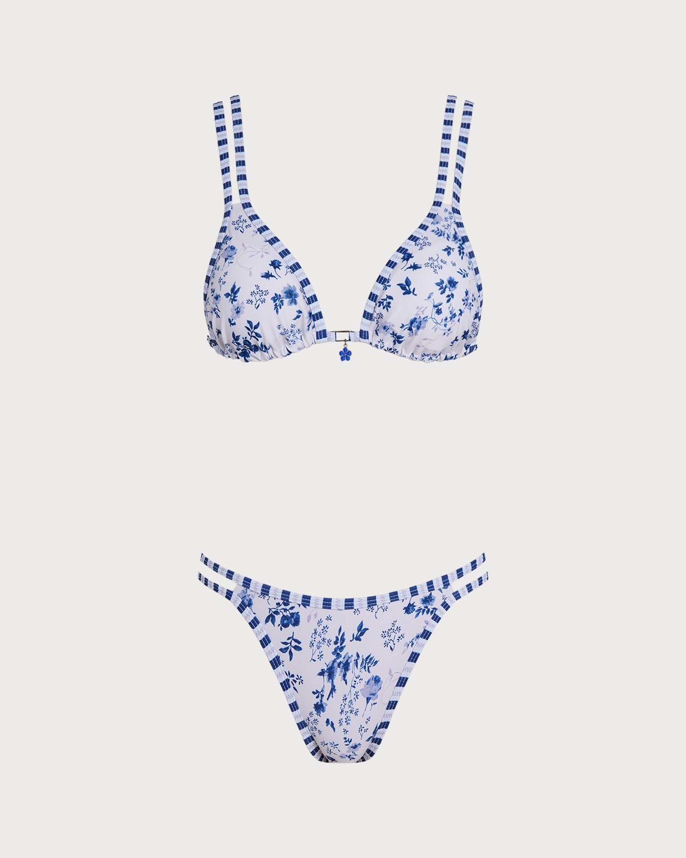 Conjunto de Bikini Triangular con Cordón Floral Blanco