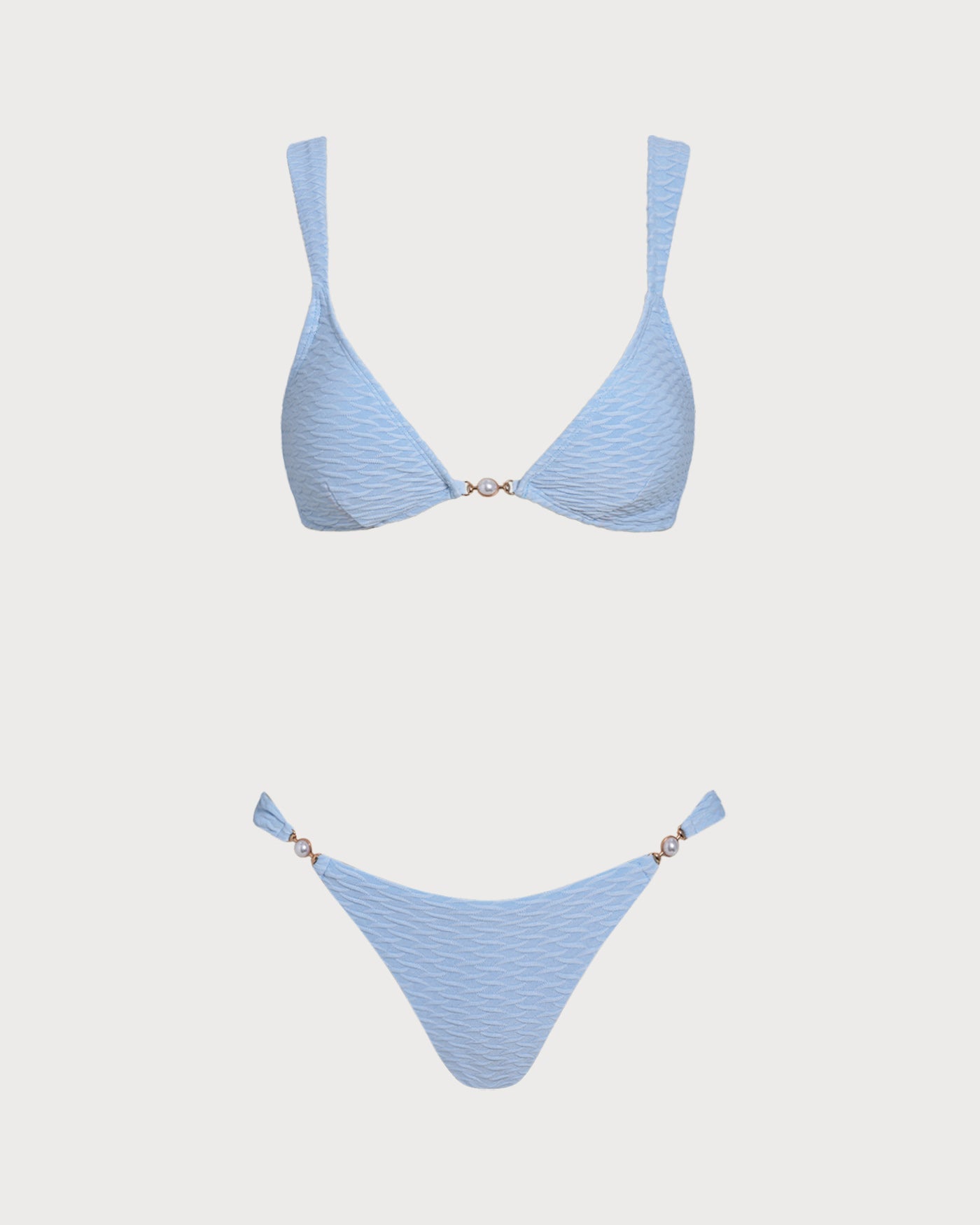 Conjunto de Bikini Triangular Texturizado en Azul