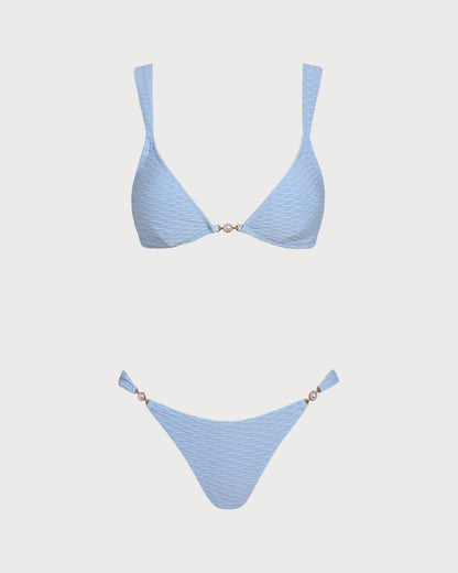 Conjunto de Bikini Triangular Texturizado en Azul