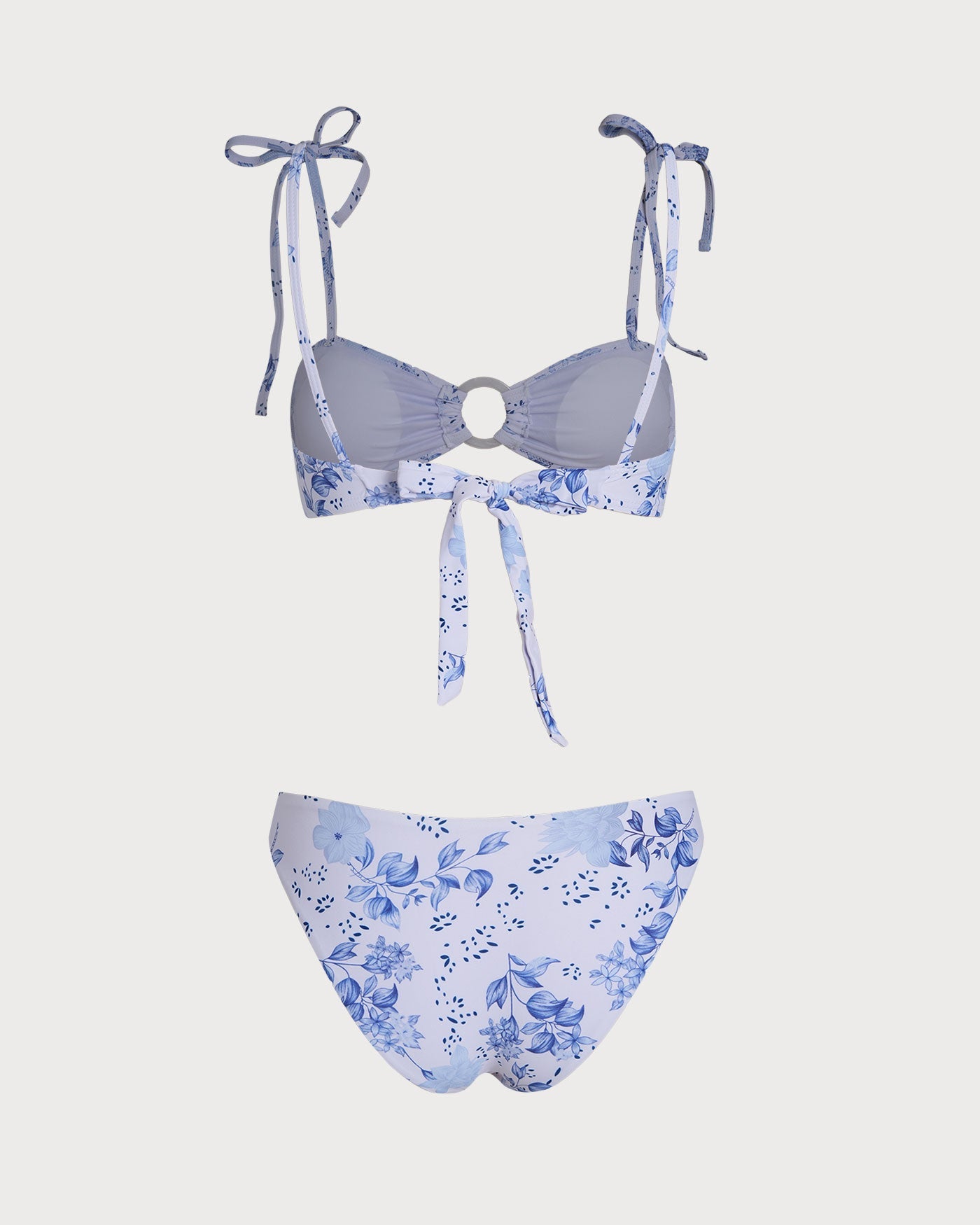 Conjunto de Bikini Triangular con Tirantes de Flores Blancas