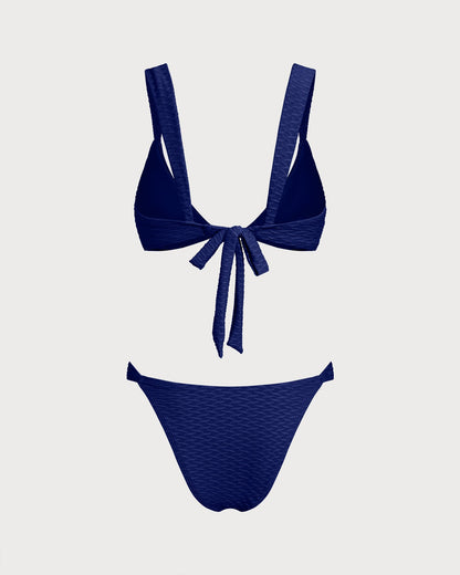 Conjunto de Bikini Triangular Texturizado en Azul Real