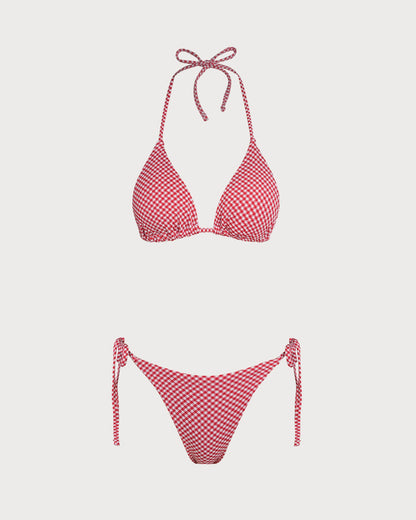 Conjunto de Bikini Triángulo a Cuadros Rojos