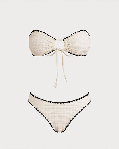 Conjunto de Bikini Bandeau Blanco Contrastante