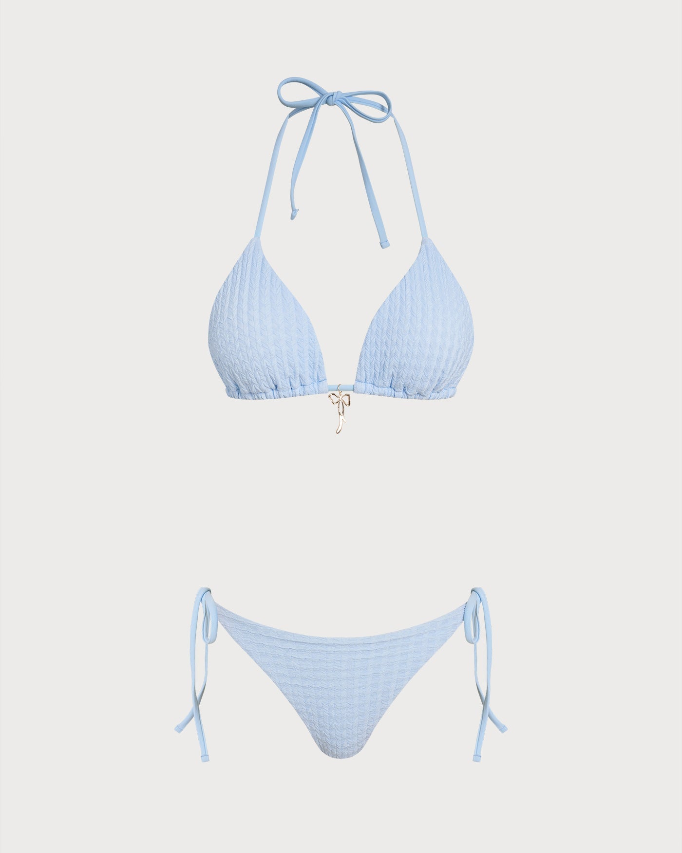 Conjunto de Bikini Triangular con Tirantes y Cordón Azul