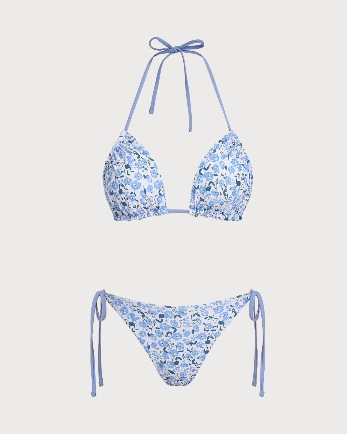 Conjunto de Bikini Triangular Floral Azul