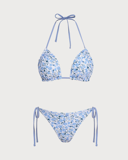 Conjunto de Bikini Triangular Floral Azul