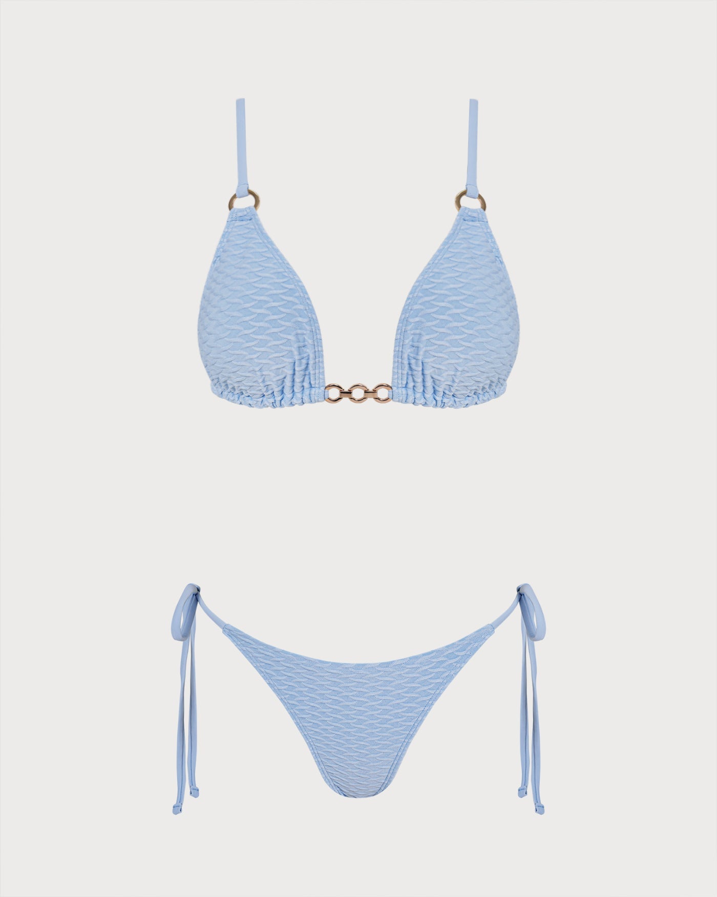 Conjunto de Bikini Triangular con O-Ring y Cuello en V Azul