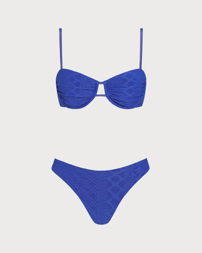 Conjunto de Bikini con Aro y Cordón Texturizado Azul