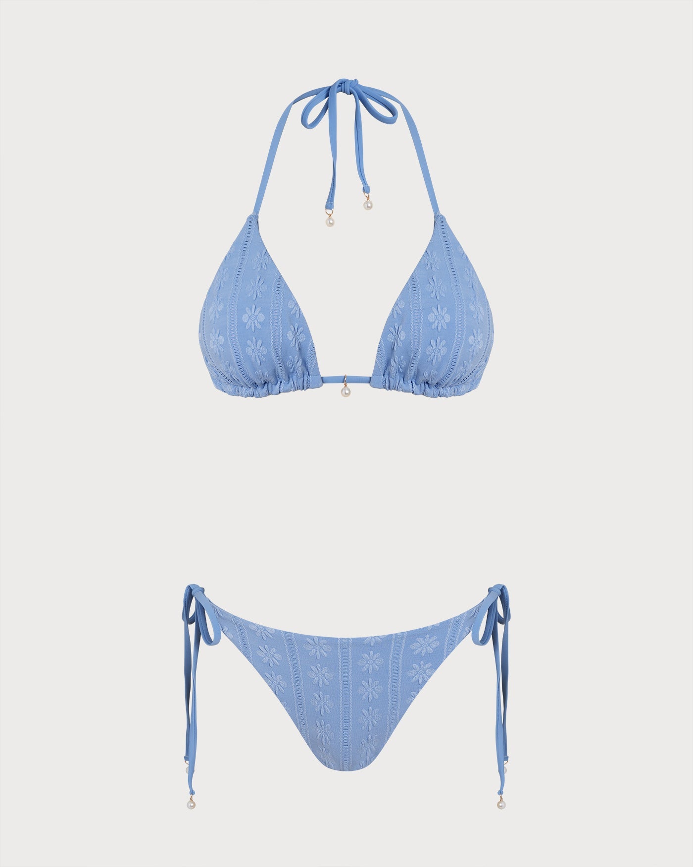 Conjunto de Bikini Reversible Triangular con Halter Azul