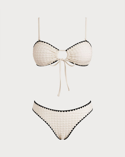 Conjunto de Bikini Bandeau Blanco Contrastante