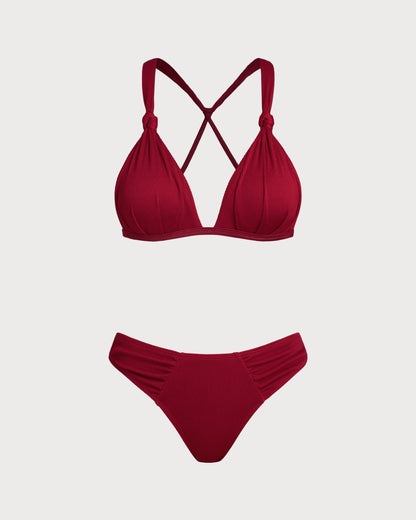 Conjunto de Bikini Rojo con Fruncido