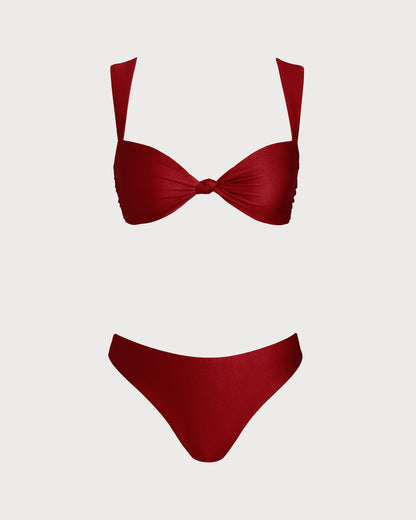 Conjunto de Bikini de Cintura Baja Triángulo Rojo