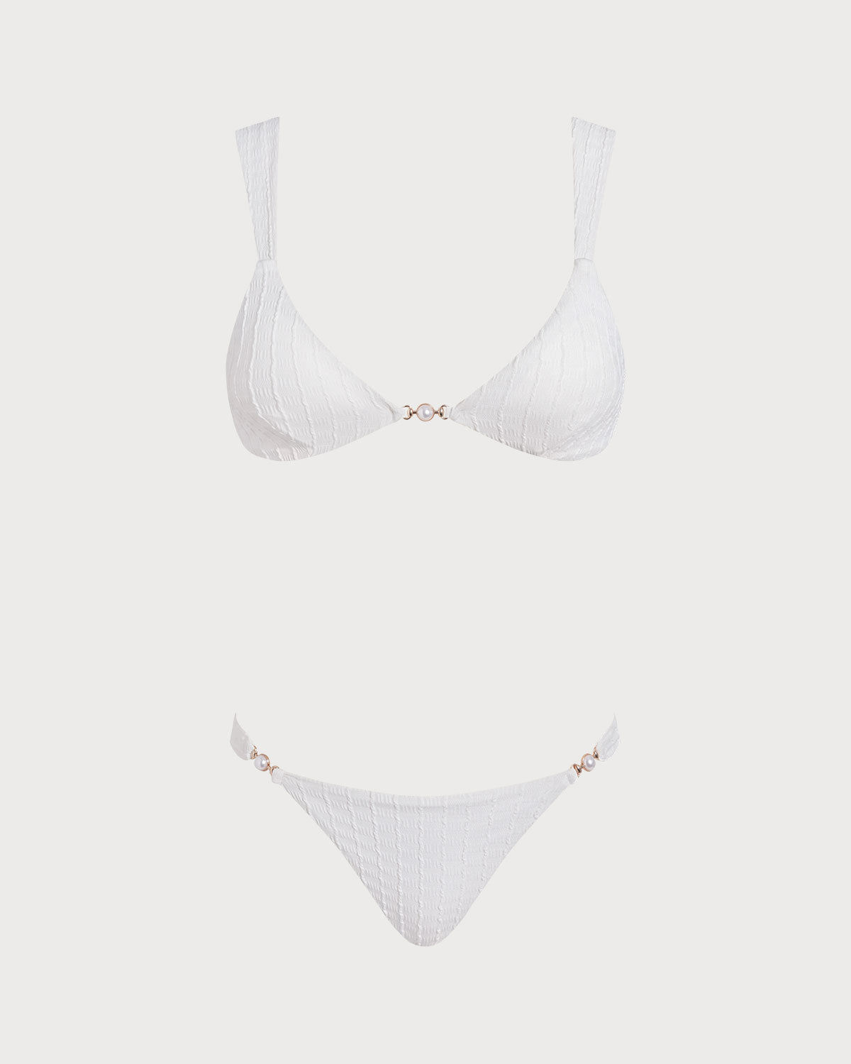 Conjunto de Bikini Texturizado con Bralette de Cuello en V Blanco