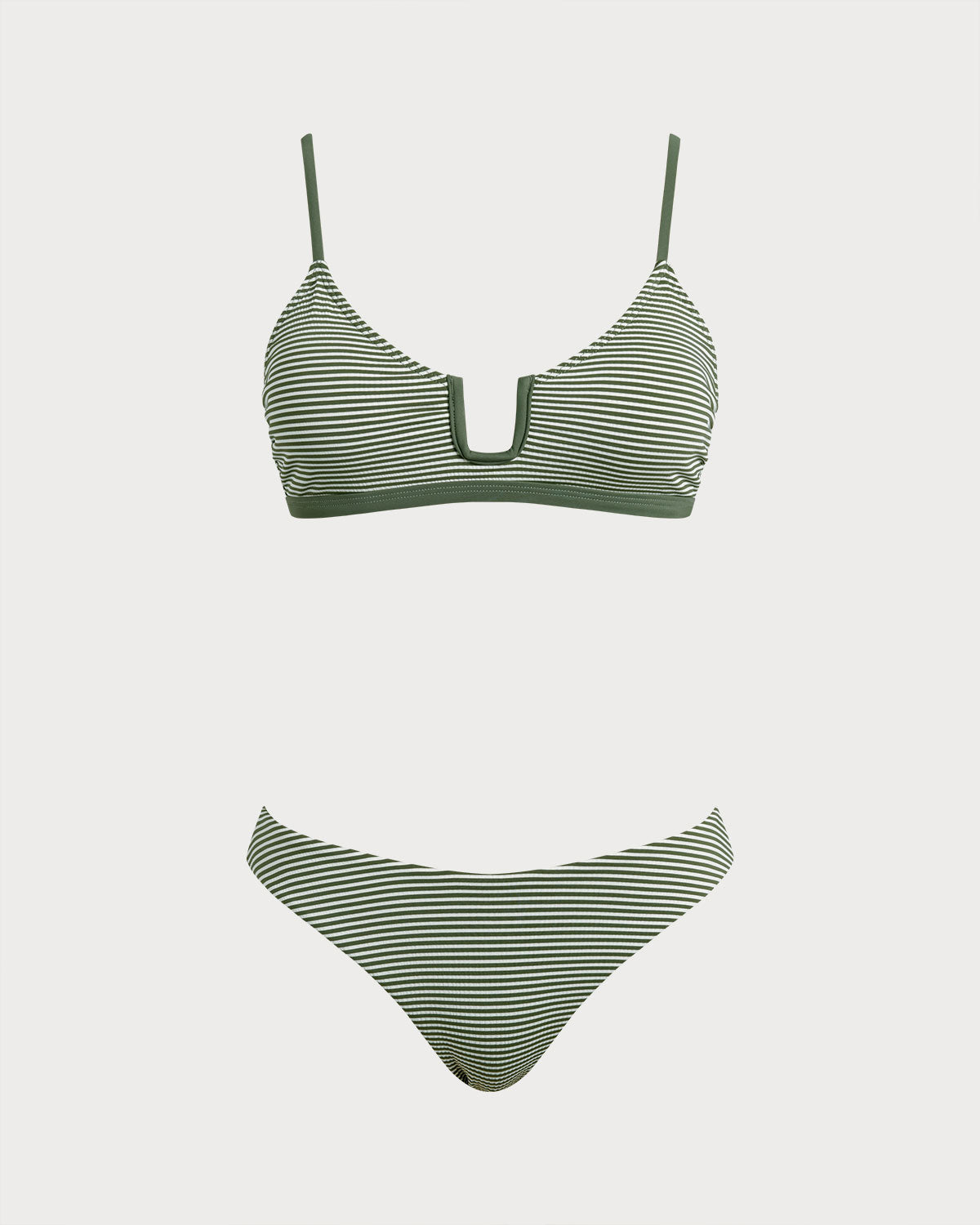 Conjunto de Bikini Bralette a Rayas Verde Militar