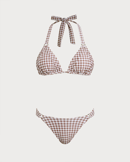 Conjuntos de Bikini Halter a Cuadros de Café