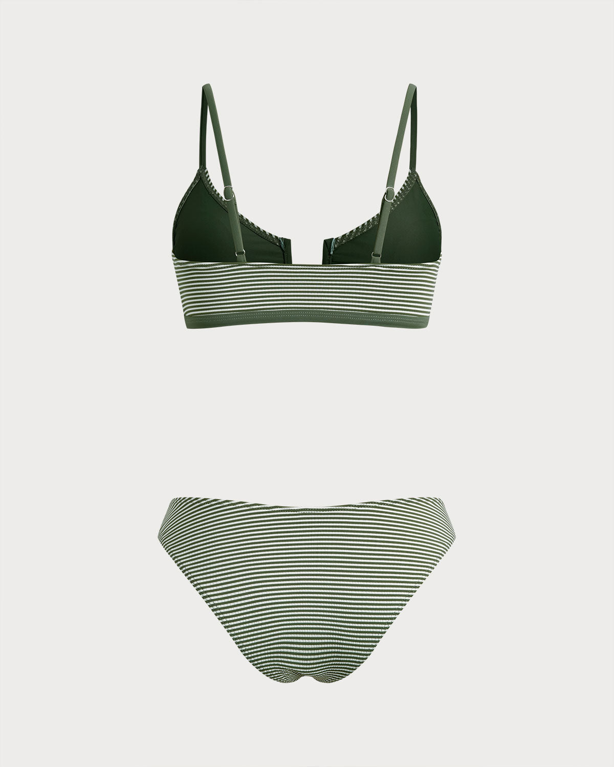 Conjunto de Bikini Bralette a Rayas Verde Militar