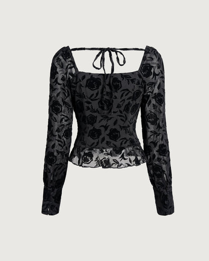 Blusa Negra de Cuello Cuadrado