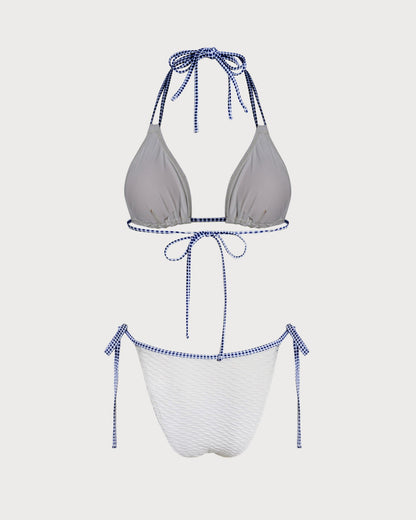 Conjunto de Bikini Triángulo Blanco con Halter Contrastante