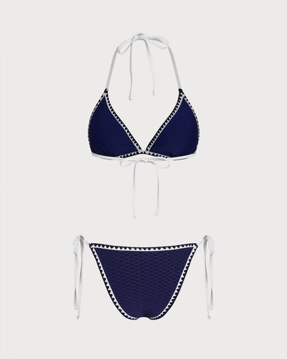 Conjunto de Bikini Triangular con Cuerda Azul