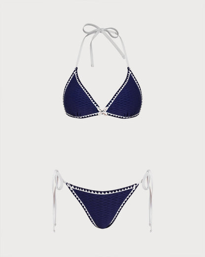 Conjunto de Bikini Triangular con Cuerda Azul