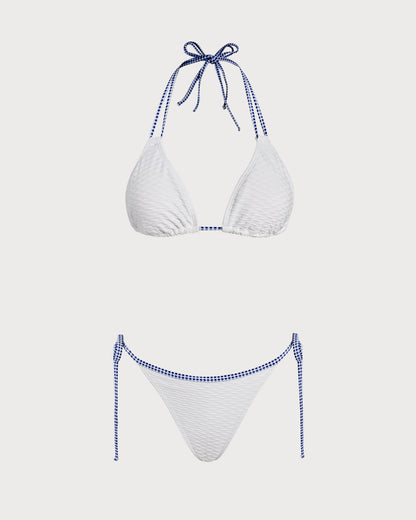 Conjunto de Bikini Triángulo Blanco con Halter Contrastante