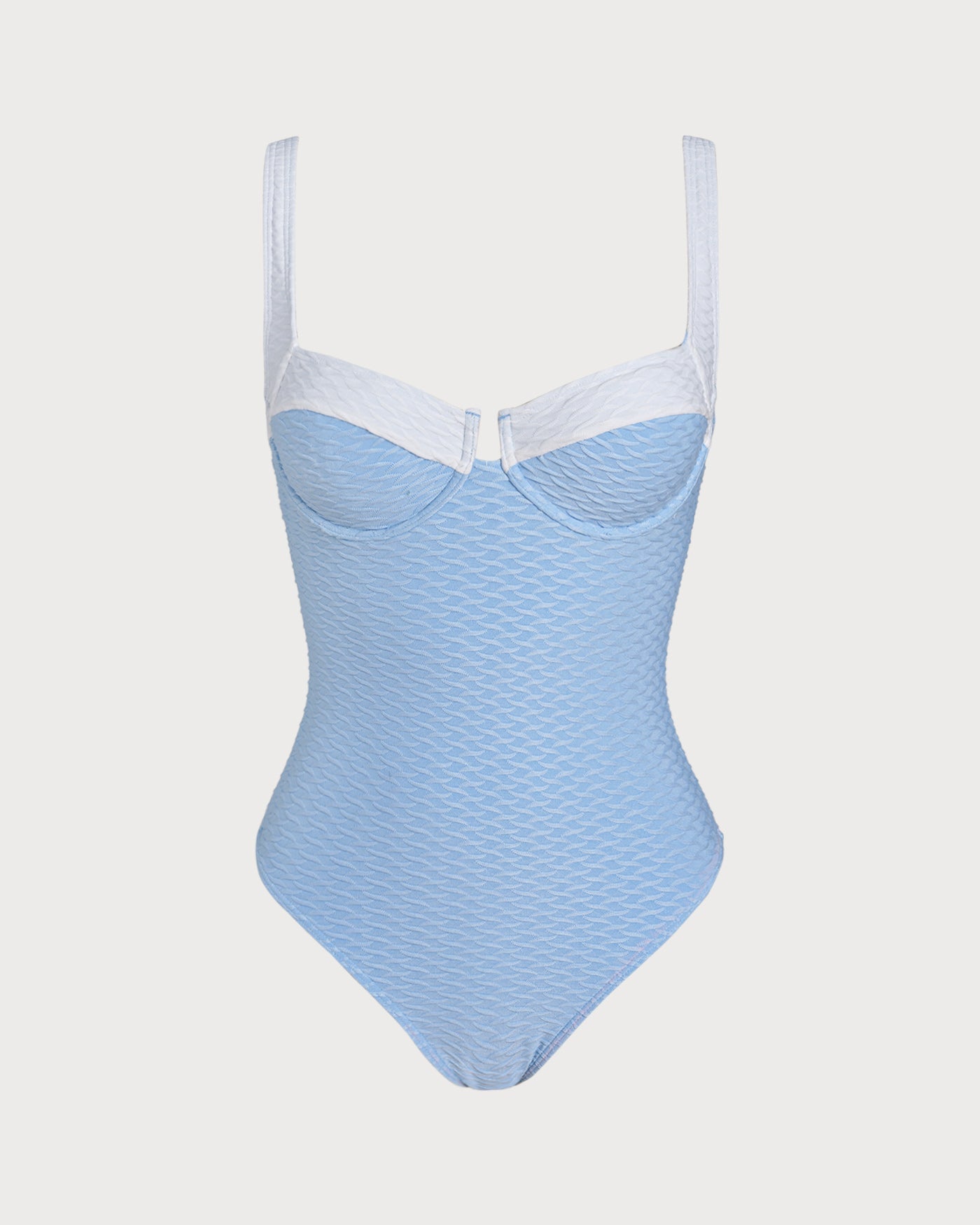 Traje de Baño de Una Pieza con Aros y Textura Azul
