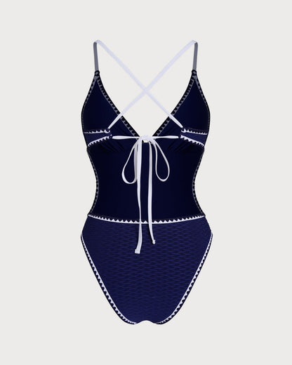 Bralette Azul X Cross Traje de Baño de Una Pieza