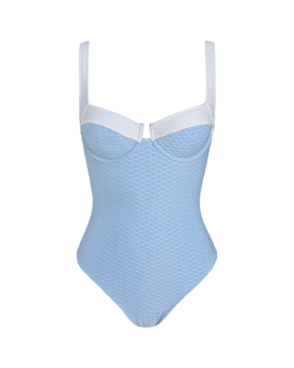 Traje de Baño de Una Pieza con Aros y Textura Azul