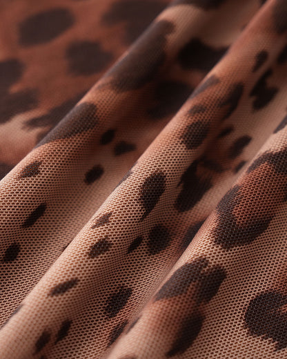 Falda Mini de Cintura Elástica con Estampado de Leopardo Marrón
