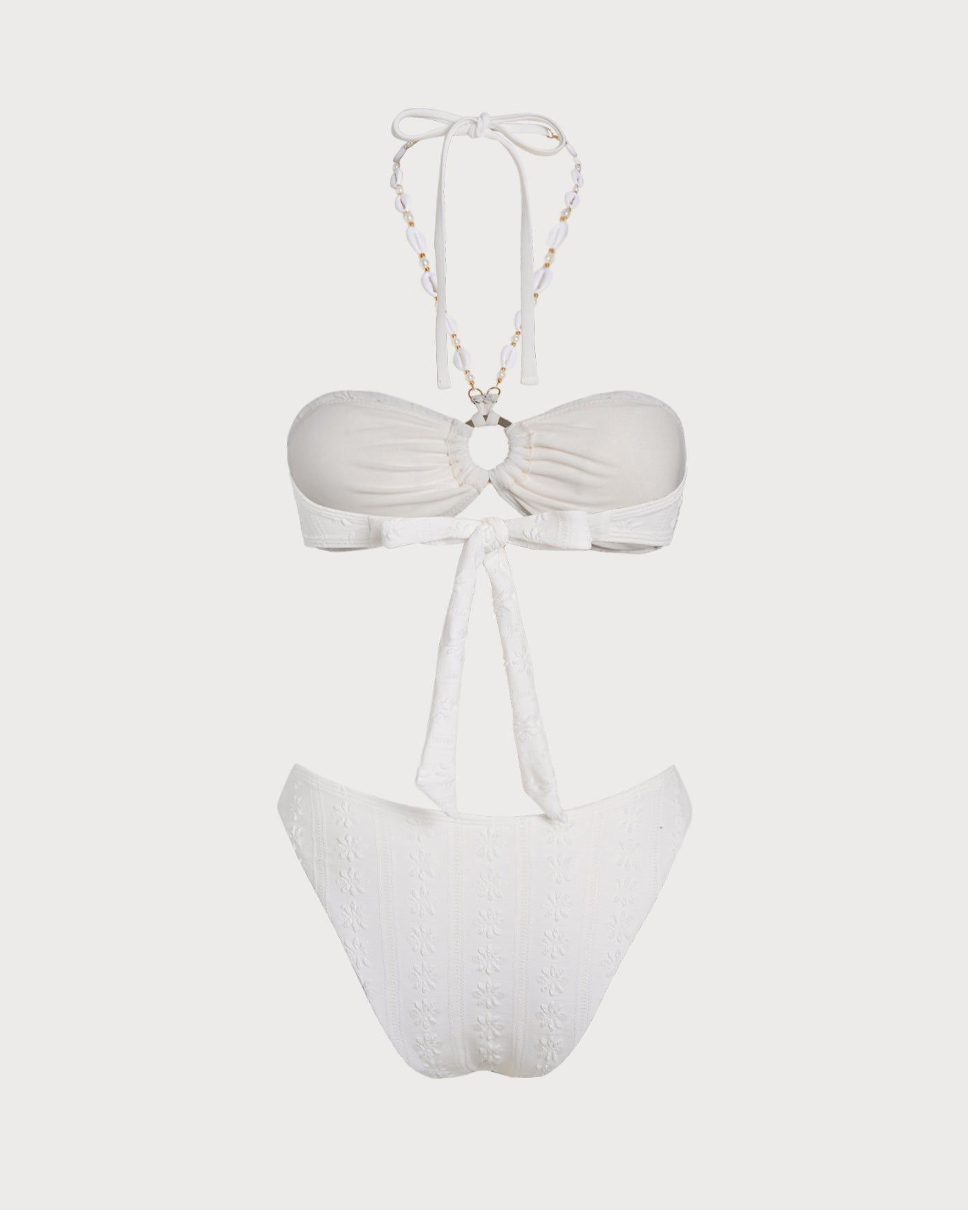 Conjunto de Bikini Bandeau Jacquard Blanco