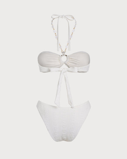 Conjunto de Bikini Bandeau Jacquard Blanco