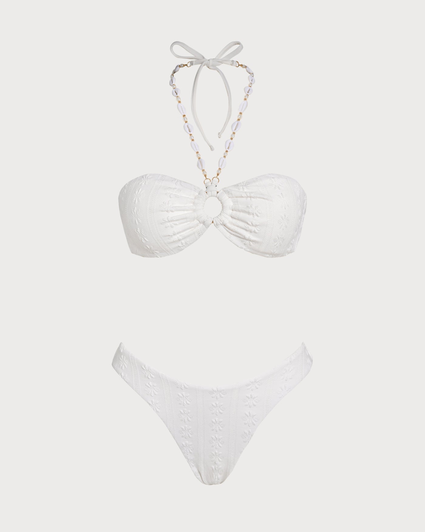 Conjunto de Bikini Bandeau Jacquard Blanco