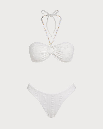 Conjunto de Bikini Bandeau Jacquard Blanco