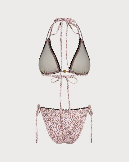 Conjunto de Bikini Halter de Estampado de Leopardo