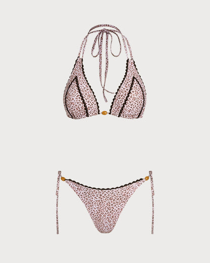 Conjunto de Bikini Halter de Estampado de Leopardo