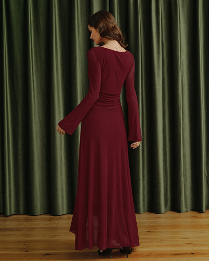 Vestido Maxi de Cuello Barco Rojo